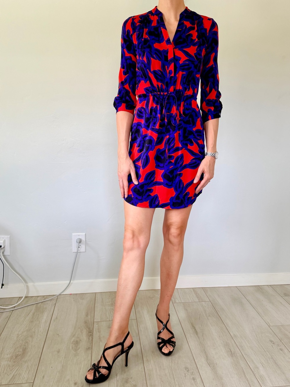 Diane Von Furstenberg Red and Purple Floral Tunic Dress
